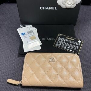 Authentic Chanel beige tan medium zip wallet